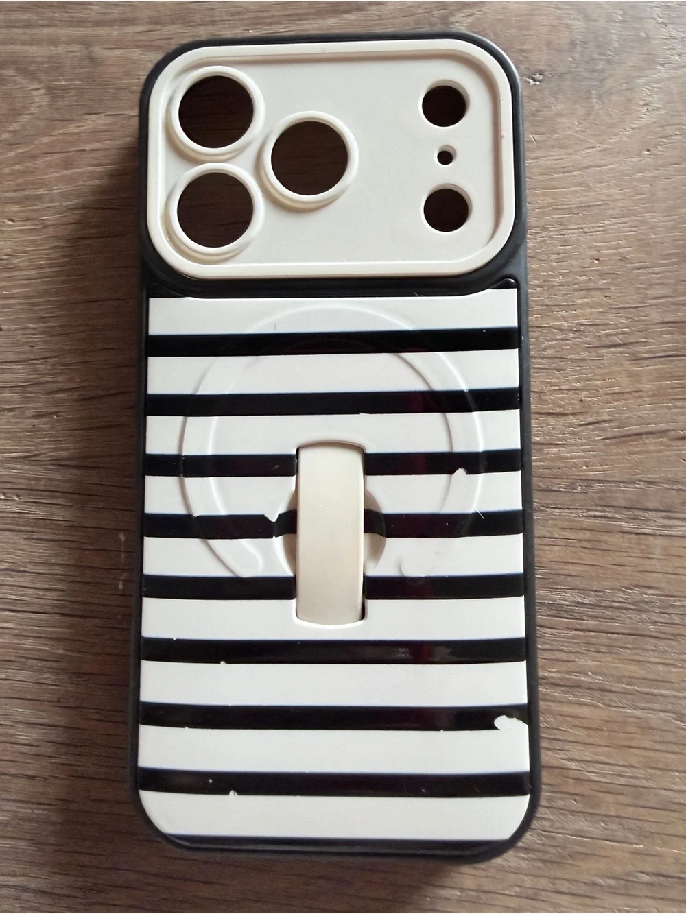 Striped Black & Almond (slight off white) Case with Built-in Loop (like new!)